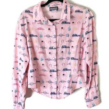 Vintage 90s Roughriders Pink Pearl Snap Button Up 