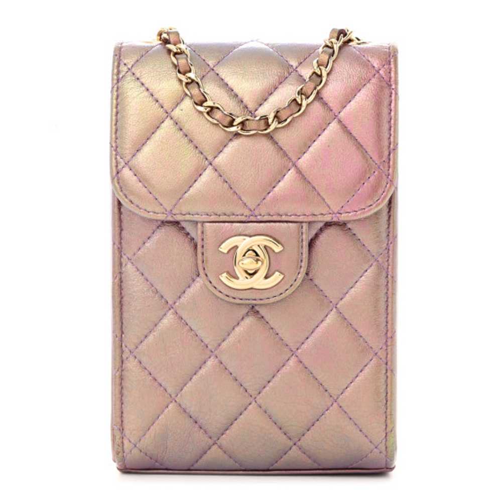 CHANEL Iridescent Lambskin Quilted CC Phone Holde… - image 1
