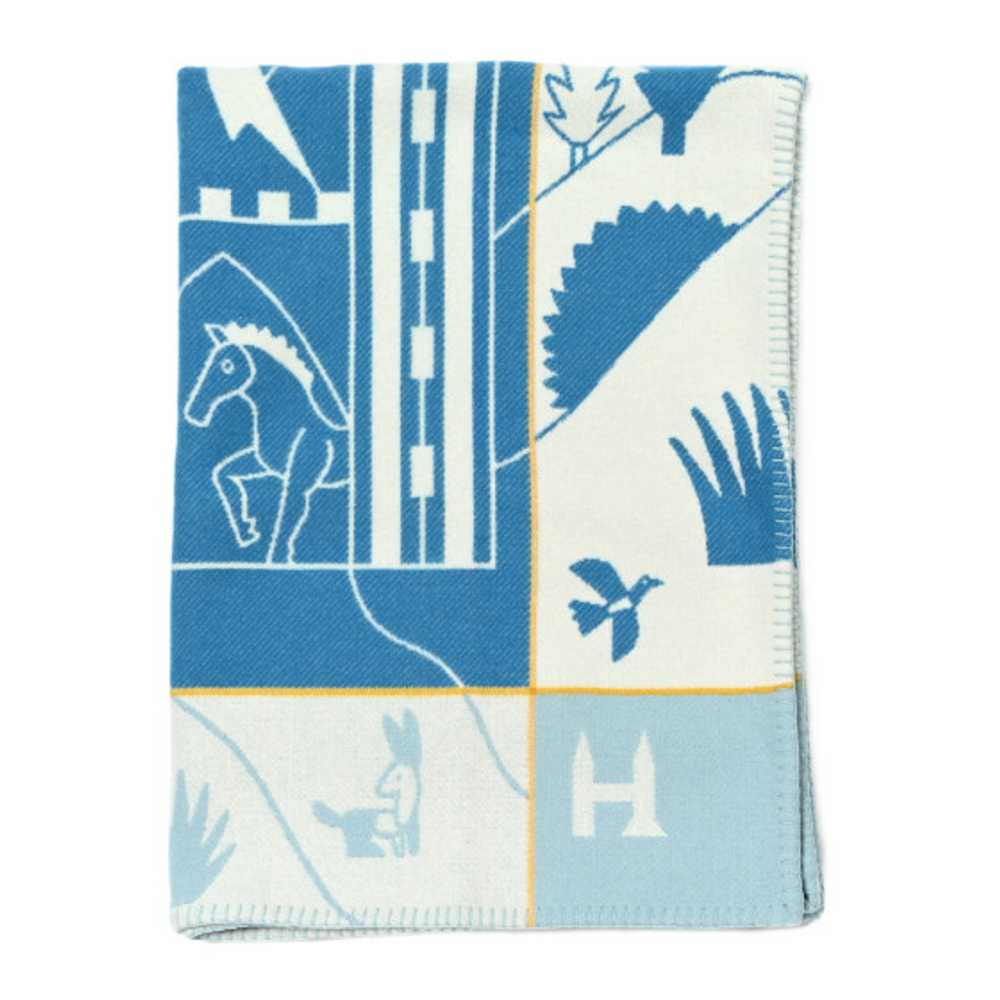 HERMES Wool Cashmere Avalon Epopee Blanket Bleu P… - image 1
