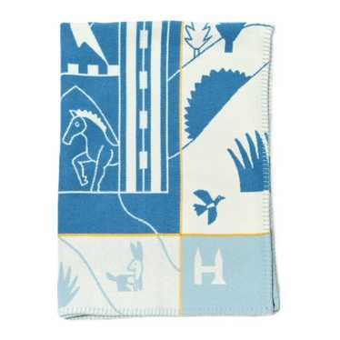 HERMES Wool Cashmere Avalon Epopee Blanket Bleu P… - image 1