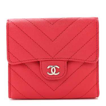 CHANEL Caviar Chevron Quilted Compact Flap Wallet 