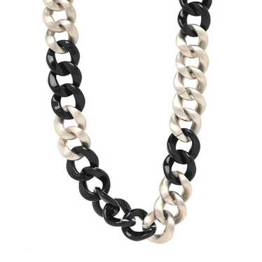 CHANEL Metal Resin CC Chain Link Necklace Black Si