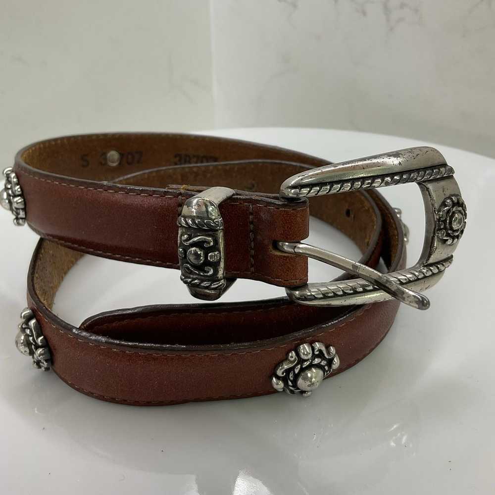 Brighton 1996 vintage brown leather belt with sil… - image 1