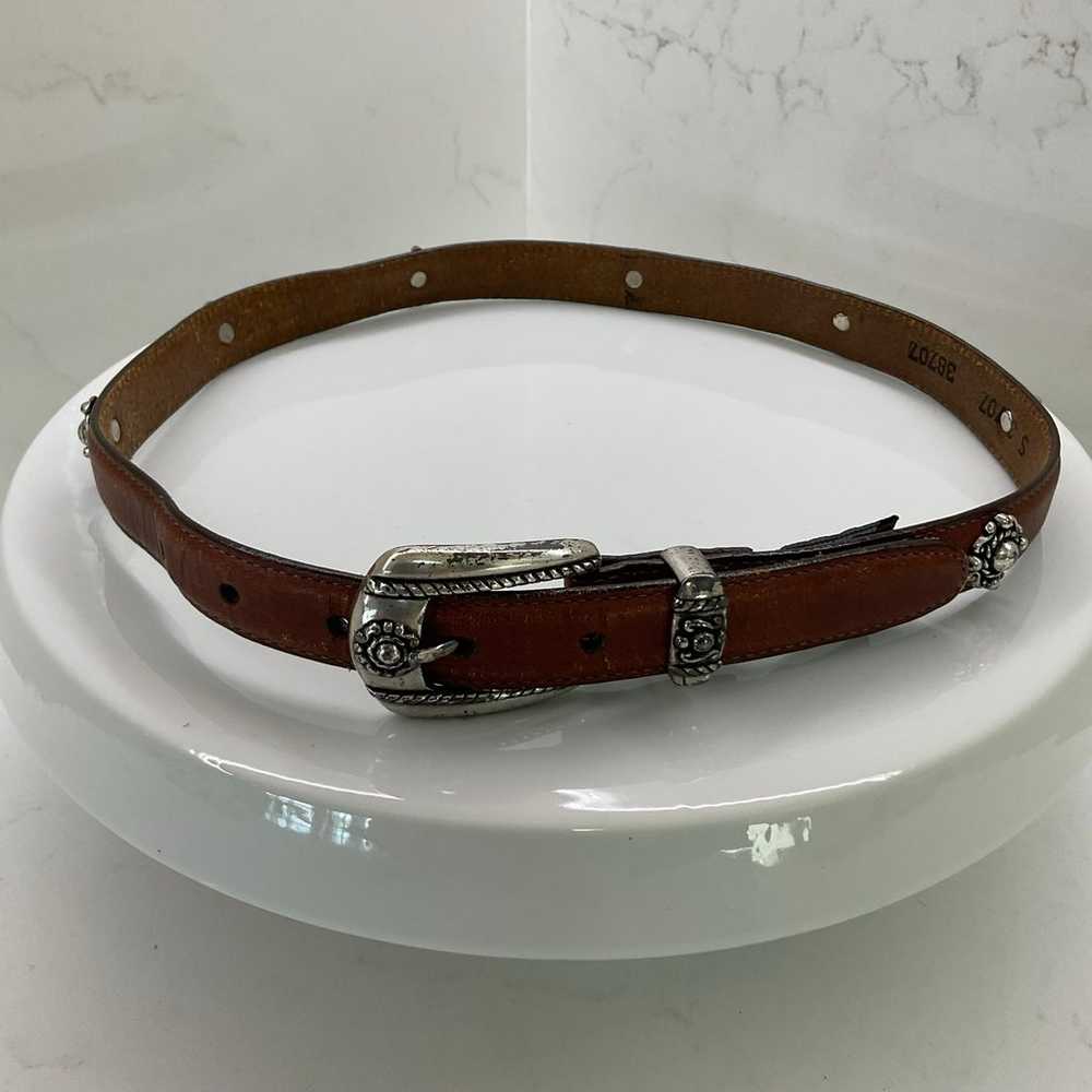 Brighton 1996 vintage brown leather belt with sil… - image 4