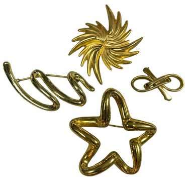 Other Vintage 60s Gold Tone Brooches - Star, Squig