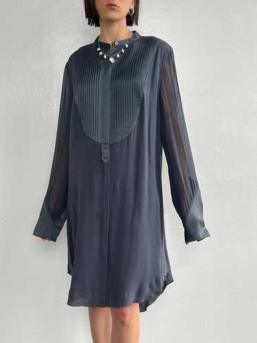 Donna Karan Layered Silk Pleats Dress - Dark Grey