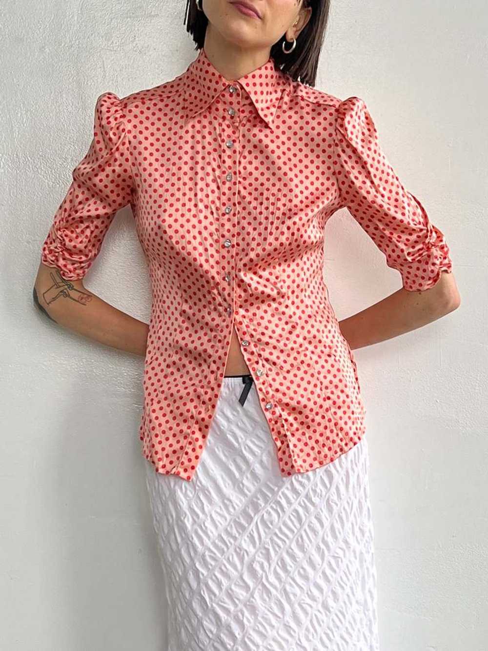 Bebe Silk Blouse - Pink Dotted - image 1