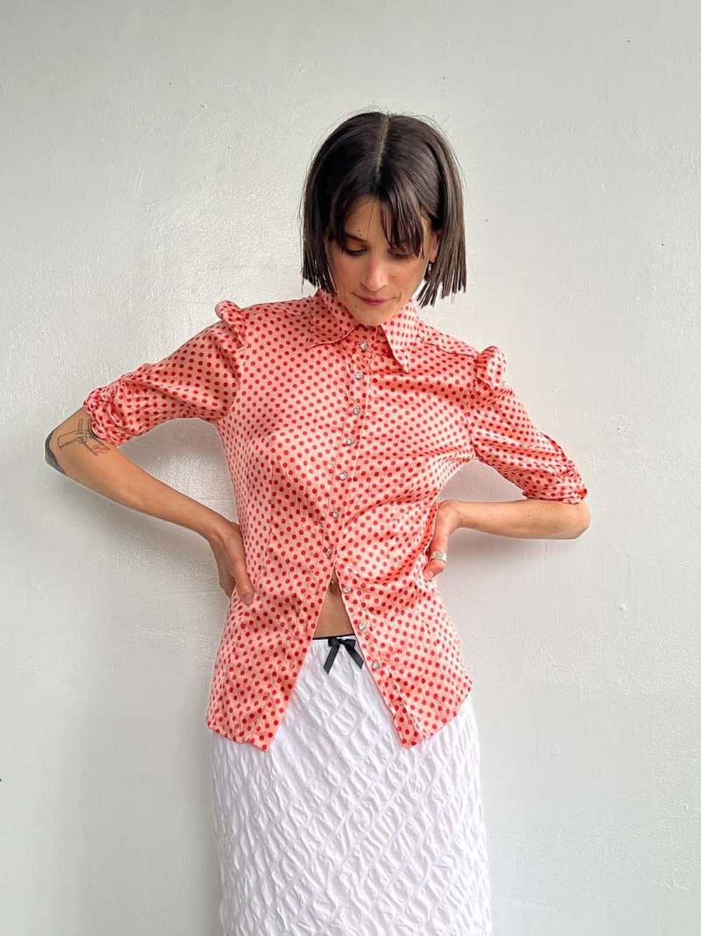 Bebe Silk Blouse - Pink Dotted - image 2