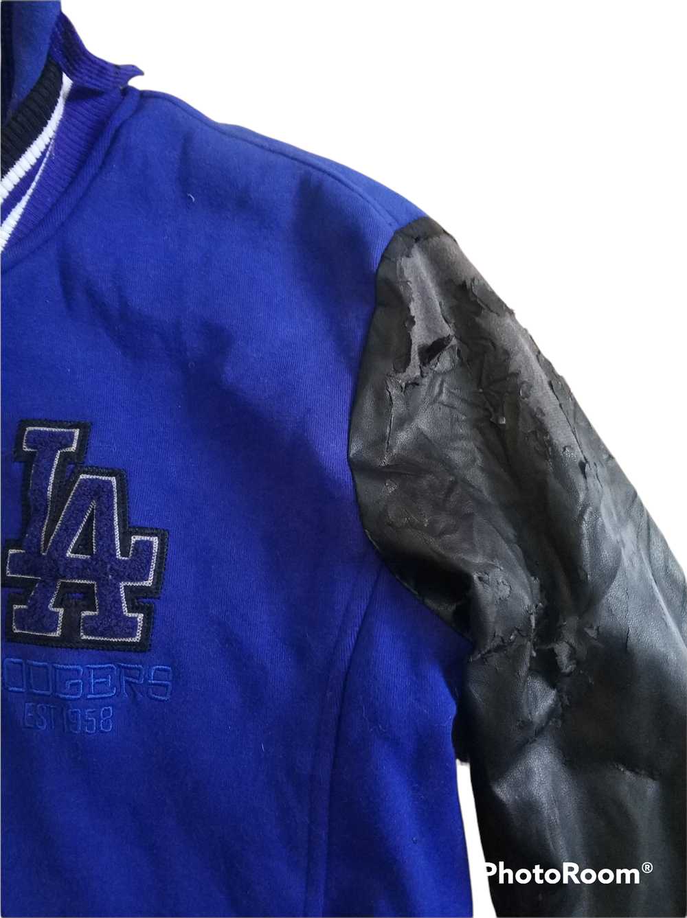 MLB - 🔥Distressed LA Dodgers Hoodie Varsity Jack… - image 8