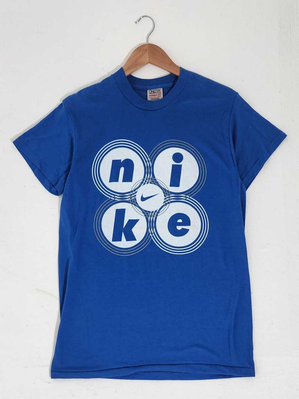 Vintage 1990s NIKE Bootleg Blue T-Shirt Sz. M - image 1