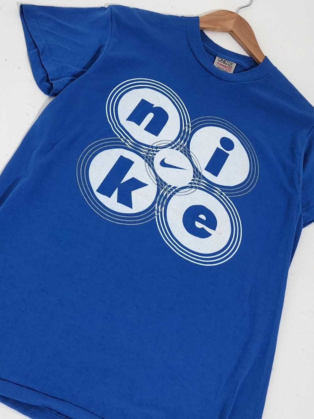 Vintage 1990s NIKE Bootleg Blue T-Shirt Sz. M - image 2