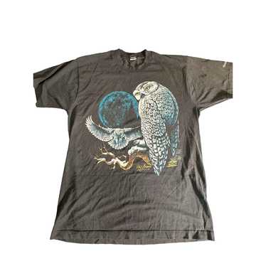 Vintage Cliff Bonamie Snowy Owl Moon 90's T-Shirt… - image 1