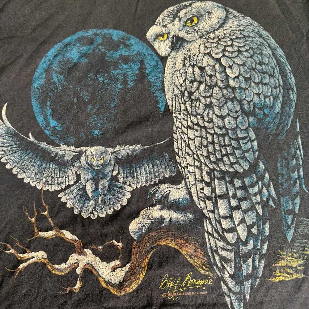 Vintage Cliff Bonamie Snowy Owl Moon 90's T-Shirt… - image 2