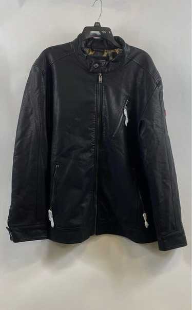 NWT Guess Mens Black Leather Long Sleeve Full Zip 