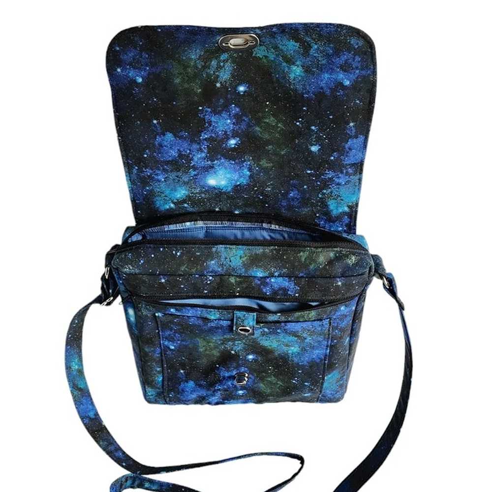 Large messenger Black blue and green galaxy print… - image 1
