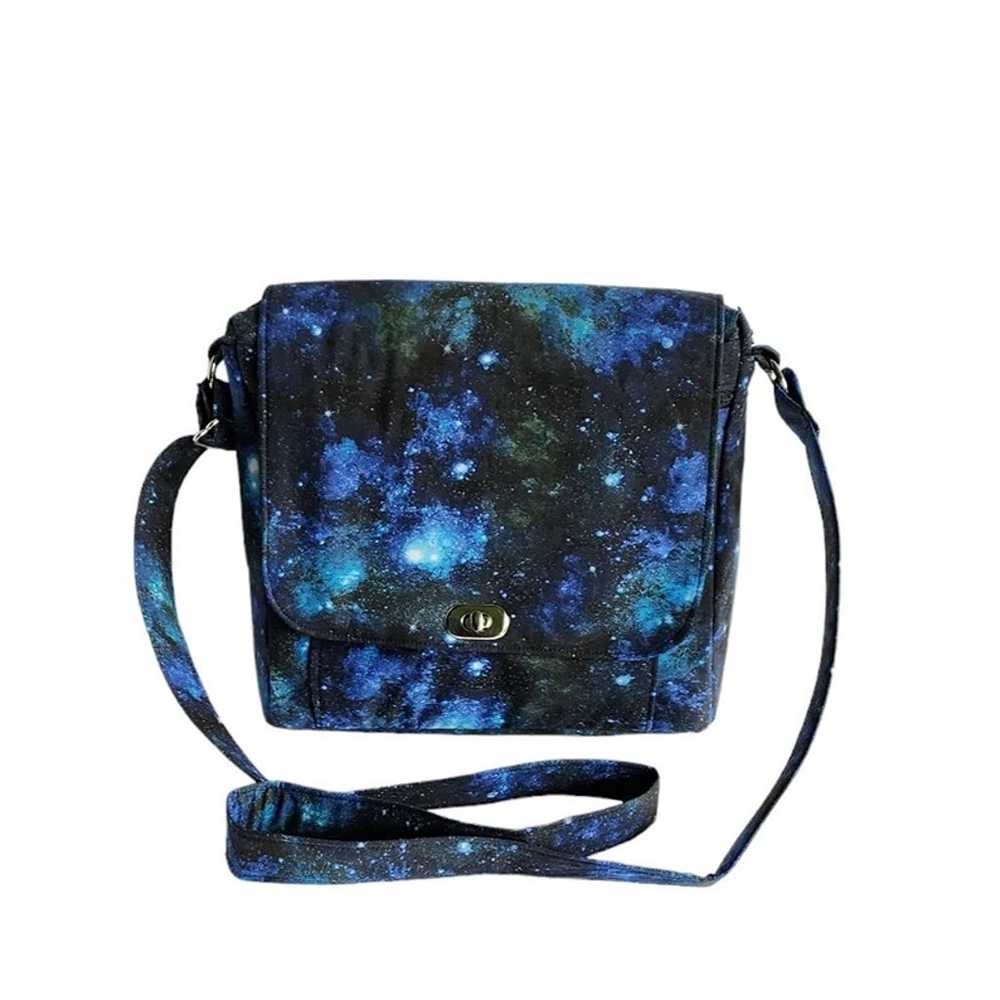 Large messenger Black blue and green galaxy print… - image 3