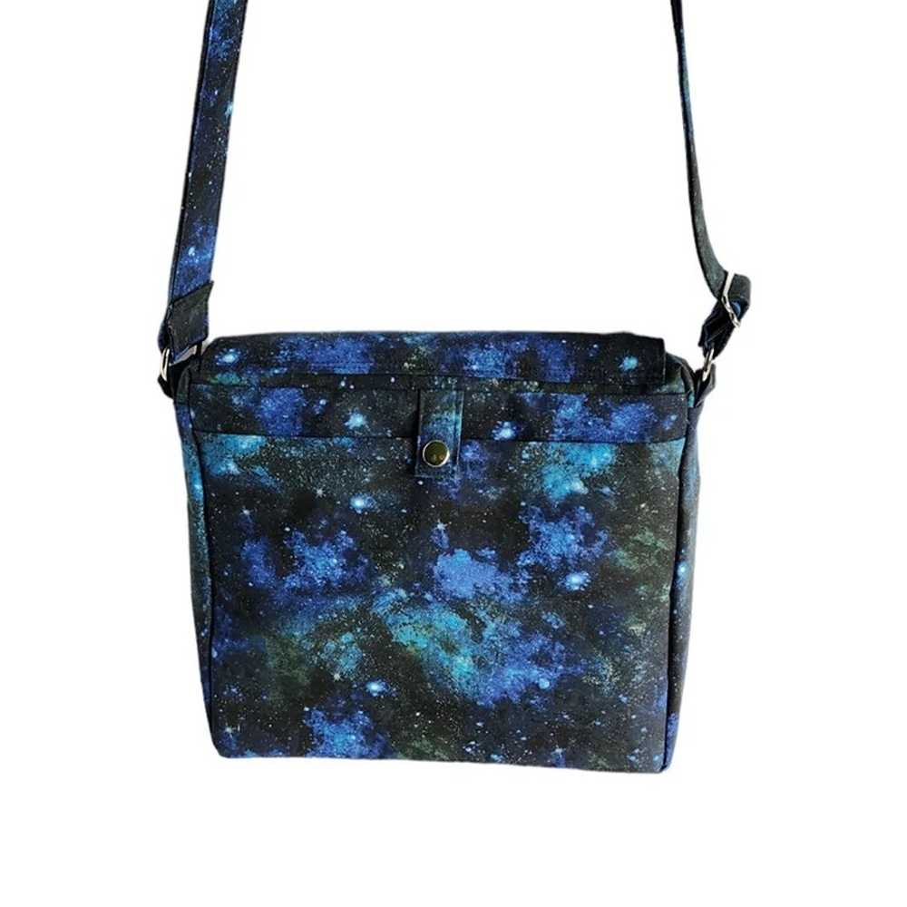 Large messenger Black blue and green galaxy print… - image 4