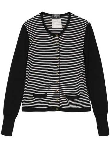 CHANEL Pre-Owned 1995 striped cotton cardigan - B… - image 1