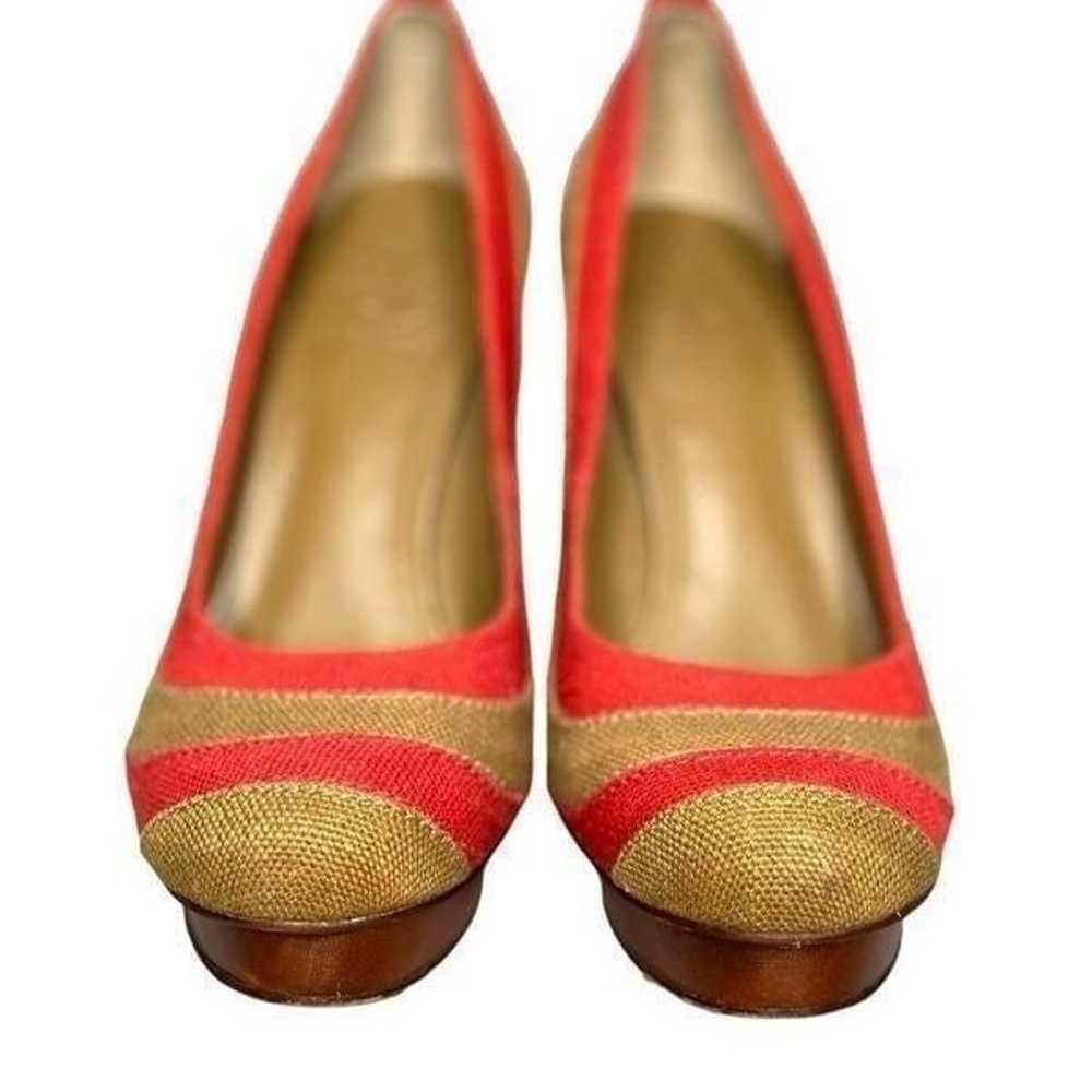 Tory  Burch Joelle Tan and Red Stacked Wood Heel … - image 1