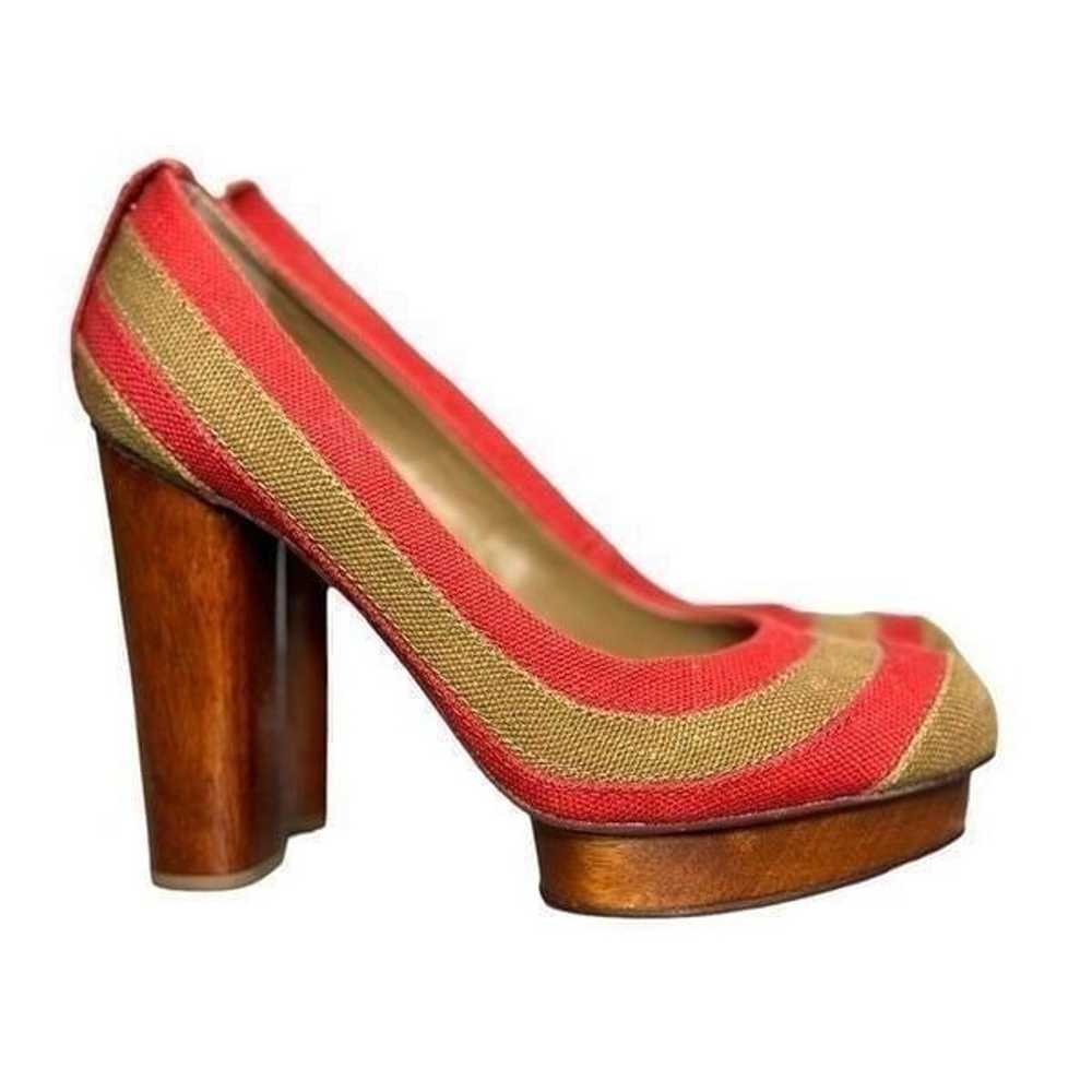 Tory  Burch Joelle Tan and Red Stacked Wood Heel … - image 3
