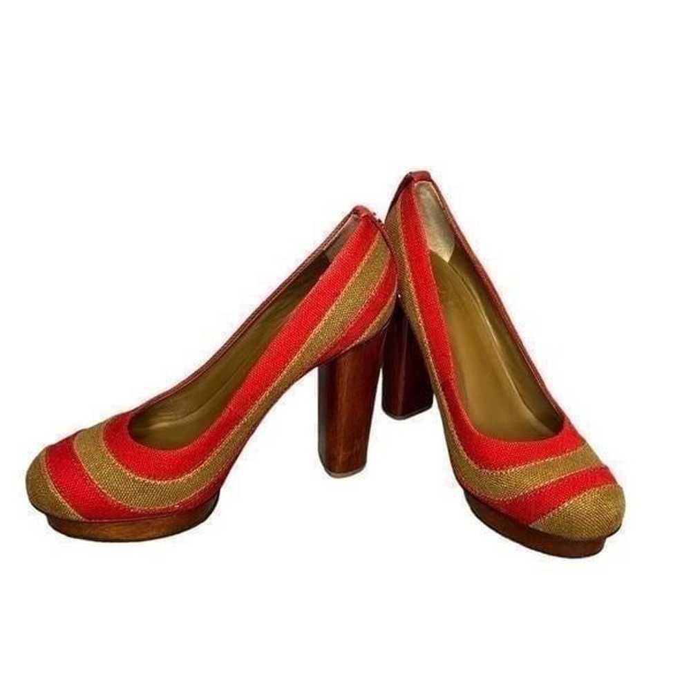 Tory  Burch Joelle Tan and Red Stacked Wood Heel … - image 5
