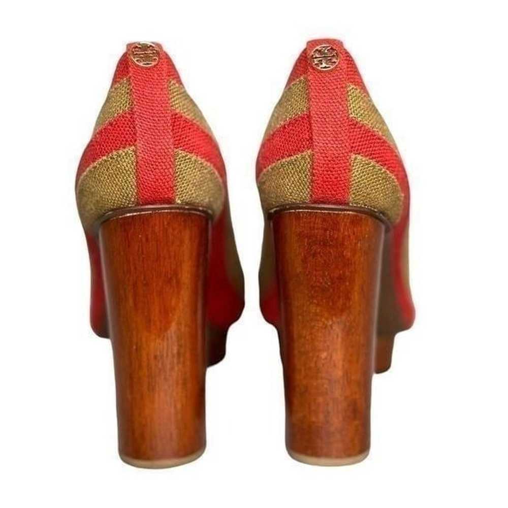 Tory  Burch Joelle Tan and Red Stacked Wood Heel … - image 8