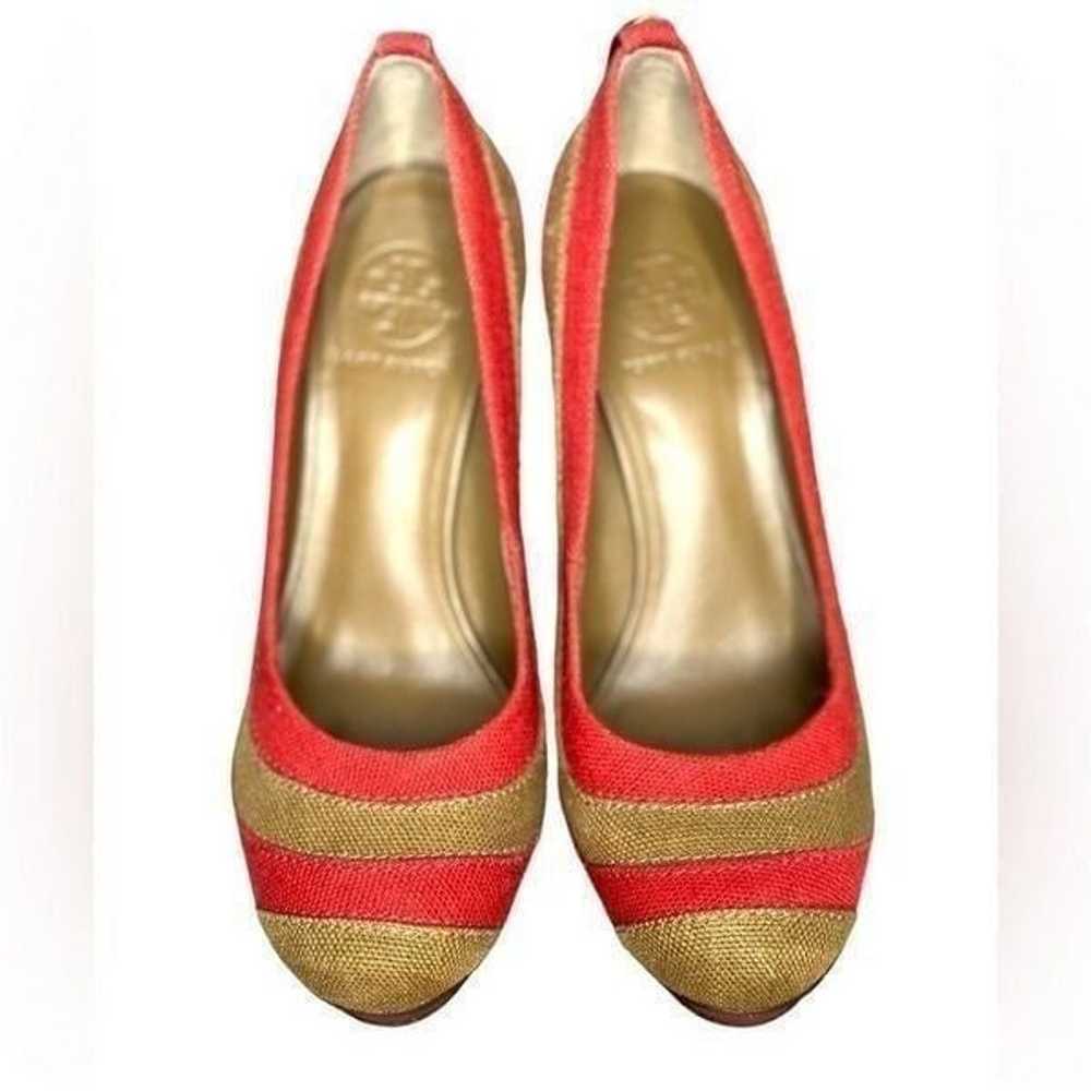 Tory  Burch Joelle Tan and Red Stacked Wood Heel … - image 9