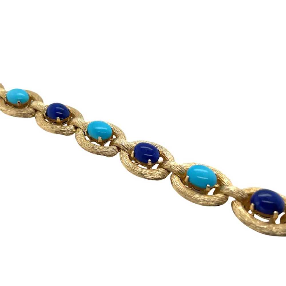 14K Yellow Gold Turquoise and Lapis Bracelet - image 3