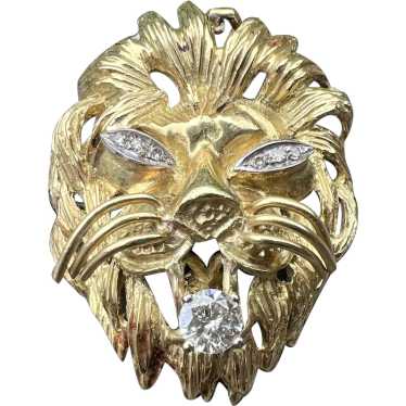 18K Yellow Gold Diamond Lion Pin Brooch