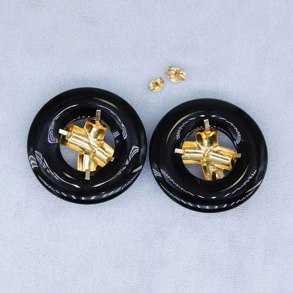 Vintage 14K Yellow Gold Onyx XO Stud Earrings Pos… - image 10