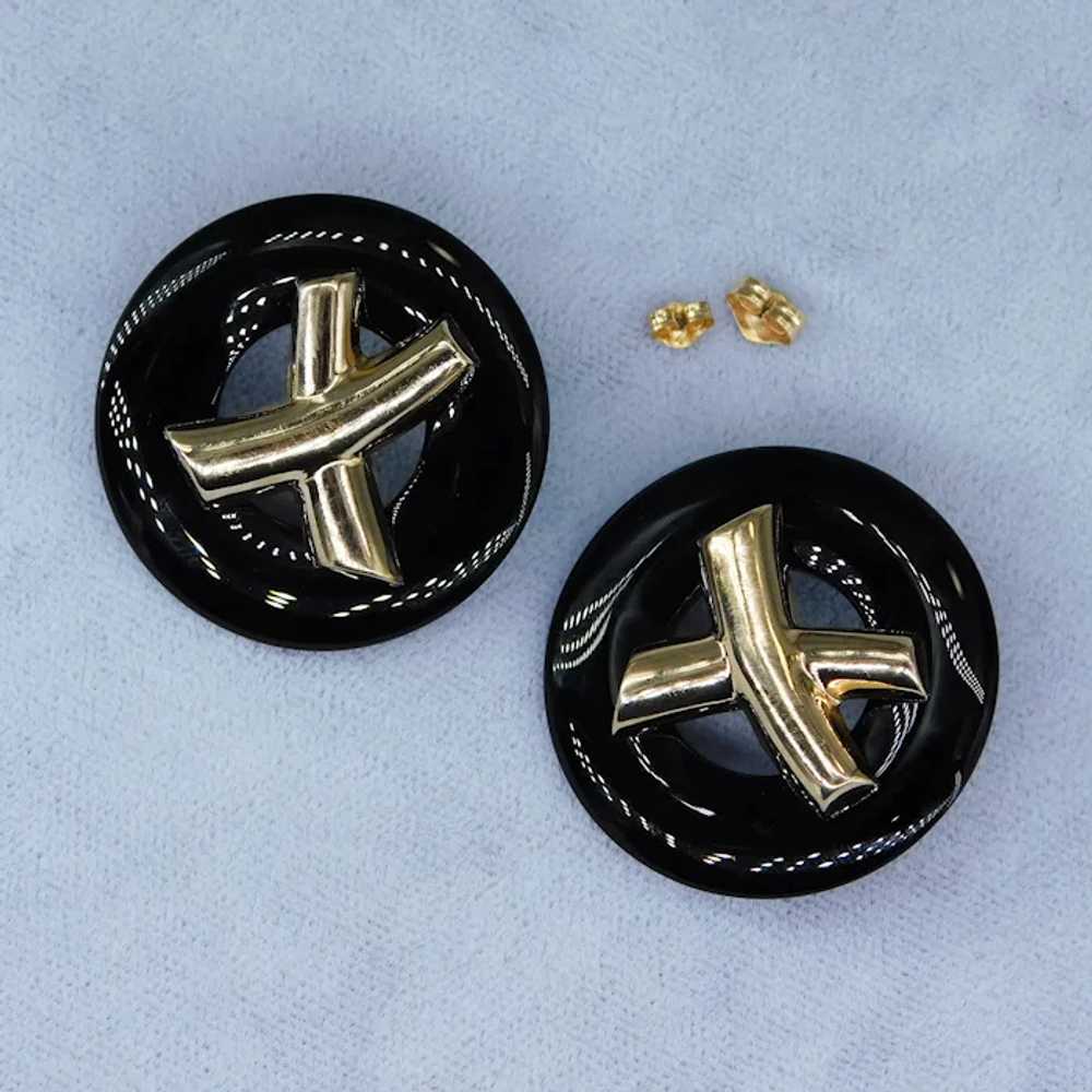 Vintage 14K Yellow Gold Onyx XO Stud Earrings Pos… - image 8