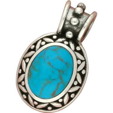 Sterling Silver Beaded Turquoise Oval Pendant