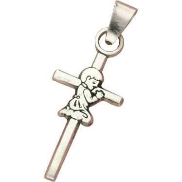 Sterling Silver Vintage Praying Little Boy Cross … - image 1