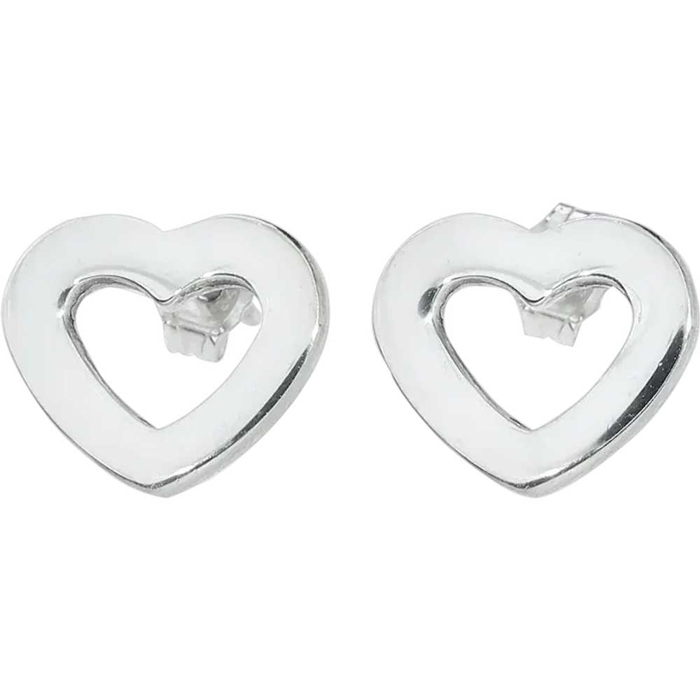 Tiffany & Co Sterling Silver Flat Open Heart Earr… - image 1