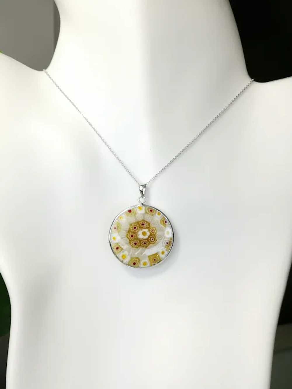 Venetian Glass Millefiori Pendant Necklace in Ste… - image 10