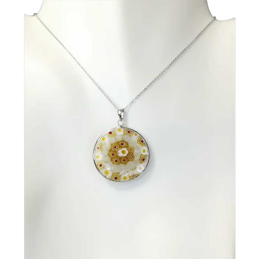 Venetian Glass Millefiori Pendant Necklace in Ste… - image 1