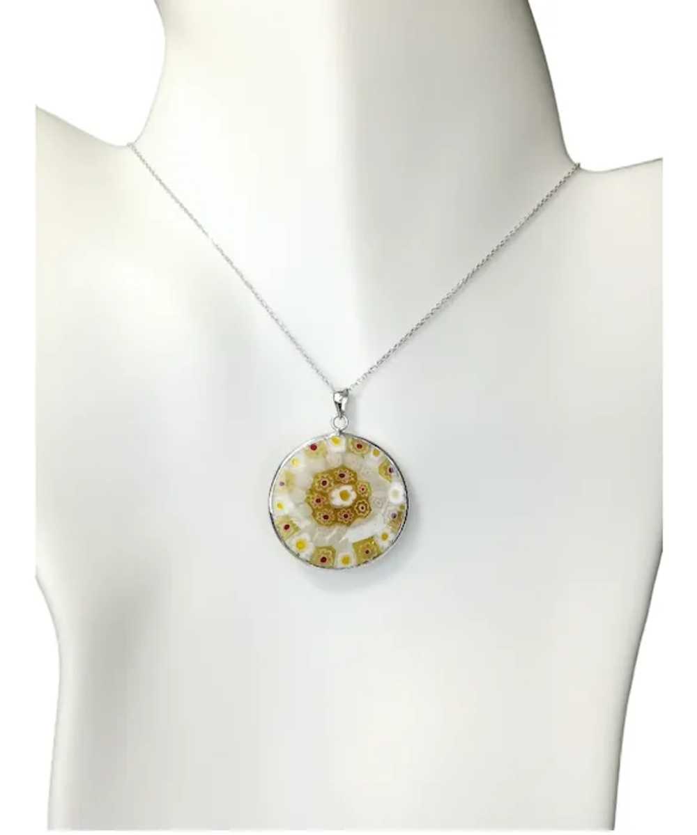 Venetian Glass Millefiori Pendant Necklace in Ste… - image 2