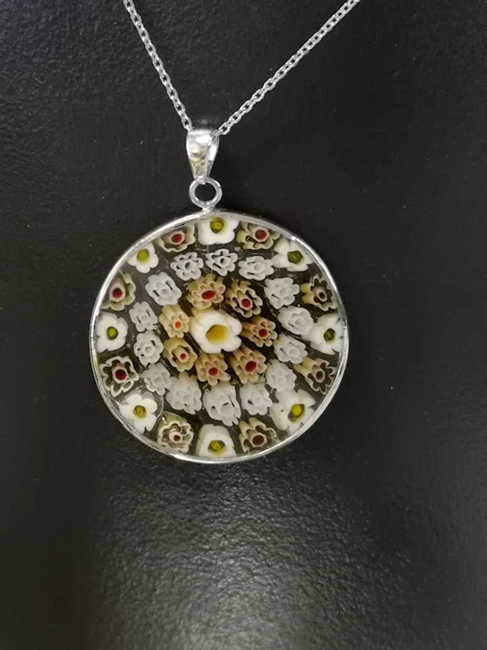 Venetian Glass Millefiori Pendant Necklace in Ste… - image 3