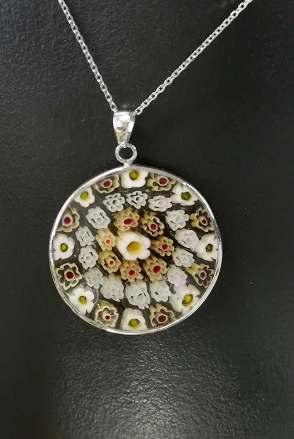 Venetian Glass Millefiori Pendant Necklace in Ste… - image 4