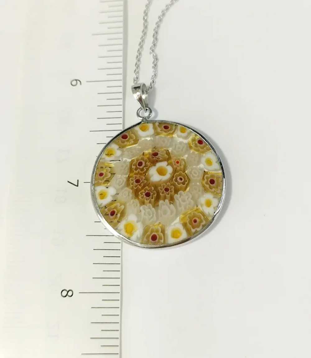 Venetian Glass Millefiori Pendant Necklace in Ste… - image 5
