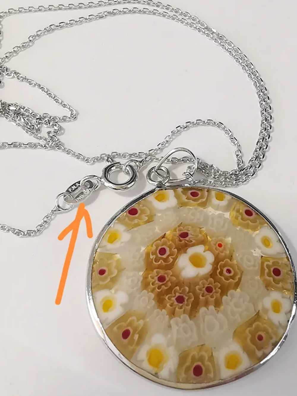 Venetian Glass Millefiori Pendant Necklace in Ste… - image 6