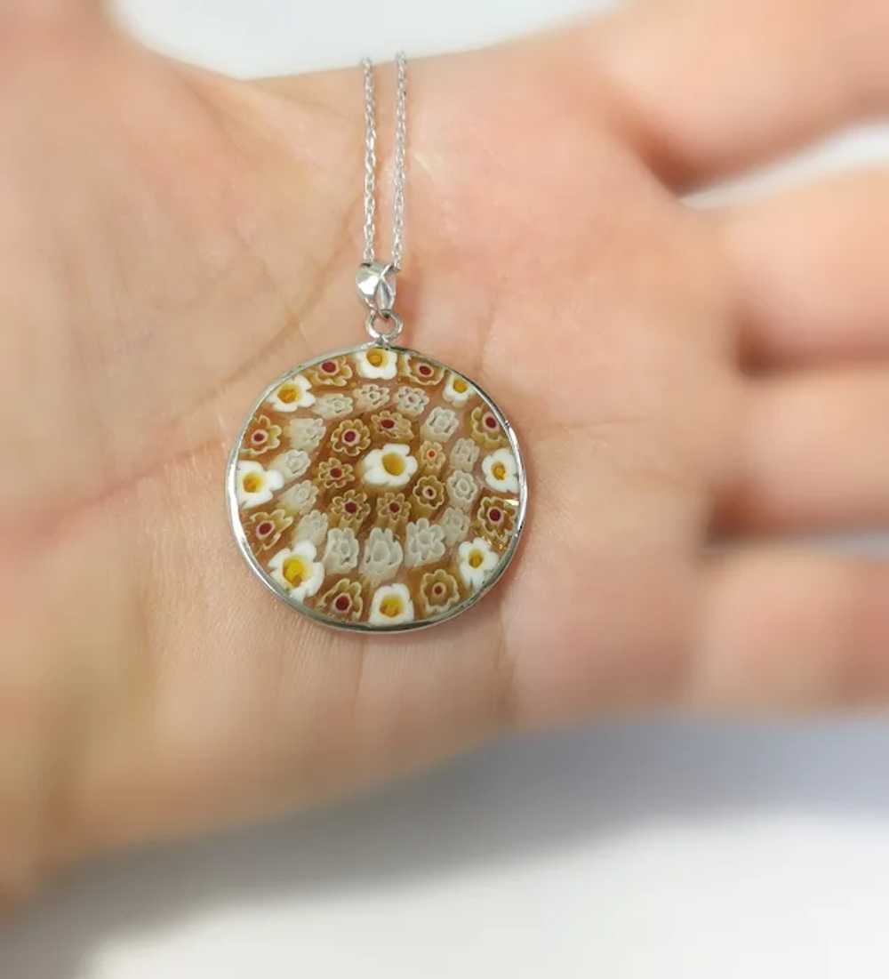 Venetian Glass Millefiori Pendant Necklace in Ste… - image 7