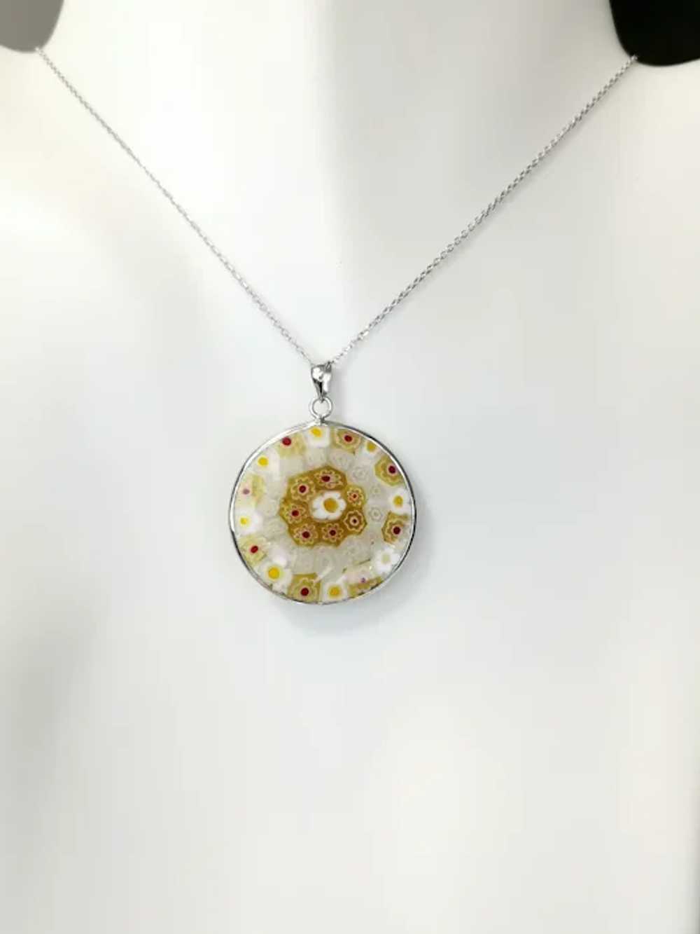 Venetian Glass Millefiori Pendant Necklace in Ste… - image 8