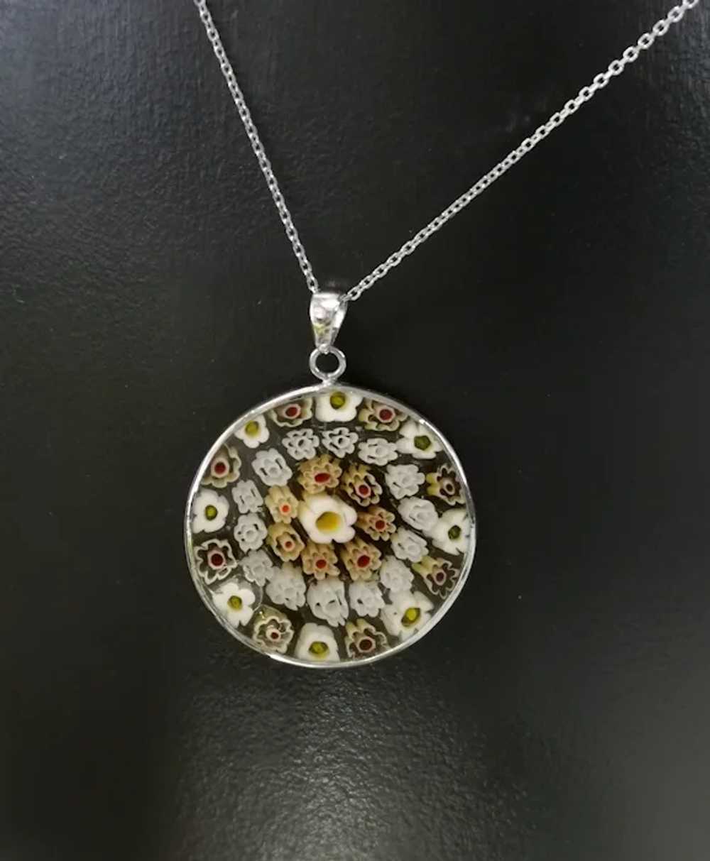 Venetian Glass Millefiori Pendant Necklace in Ste… - image 9