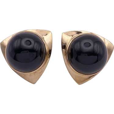 Onyx Cabochon and 14K Gold Statement Earrings