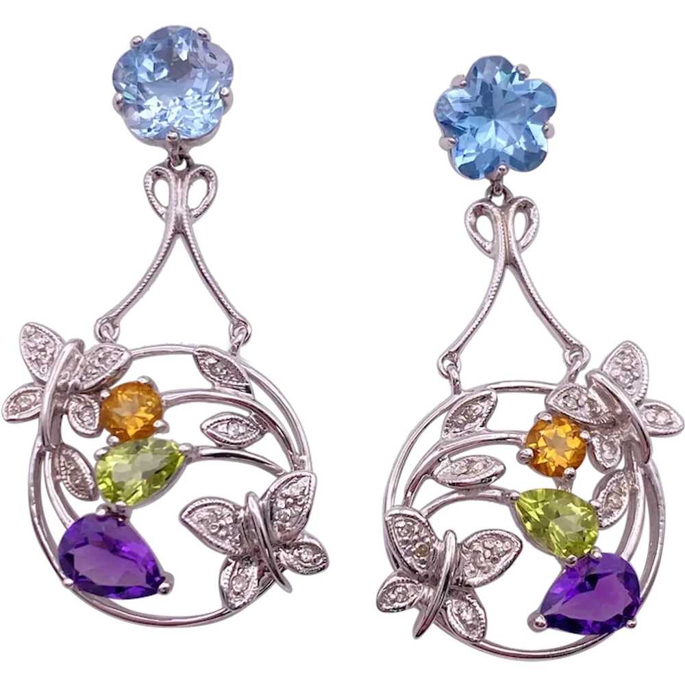 Colorful Gemstone BUTTERFLY Detail Dangle Earring… - image 1