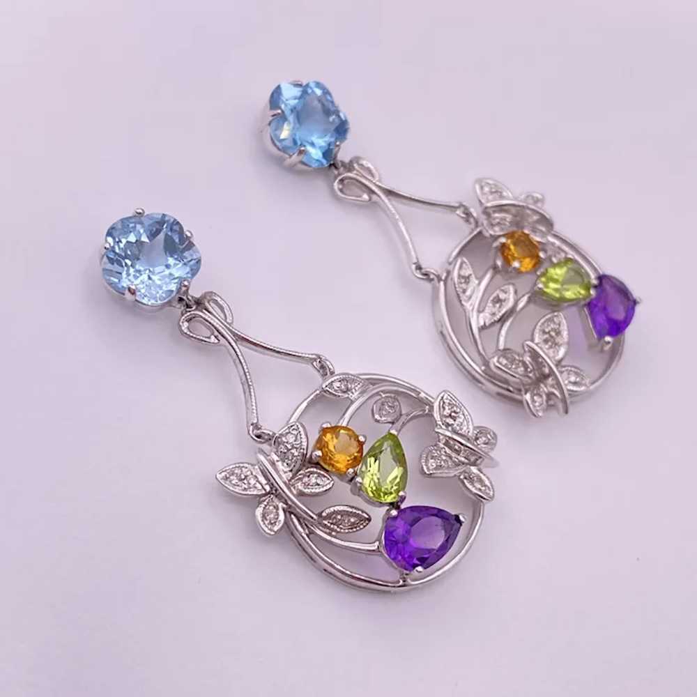 Colorful Gemstone BUTTERFLY Detail Dangle Earring… - image 2