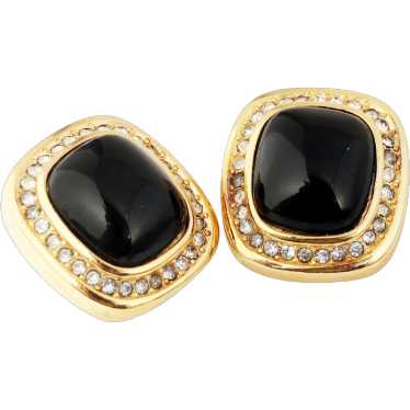 Chr. Dior Clip Earrings, Black Stones and Clear Rh
