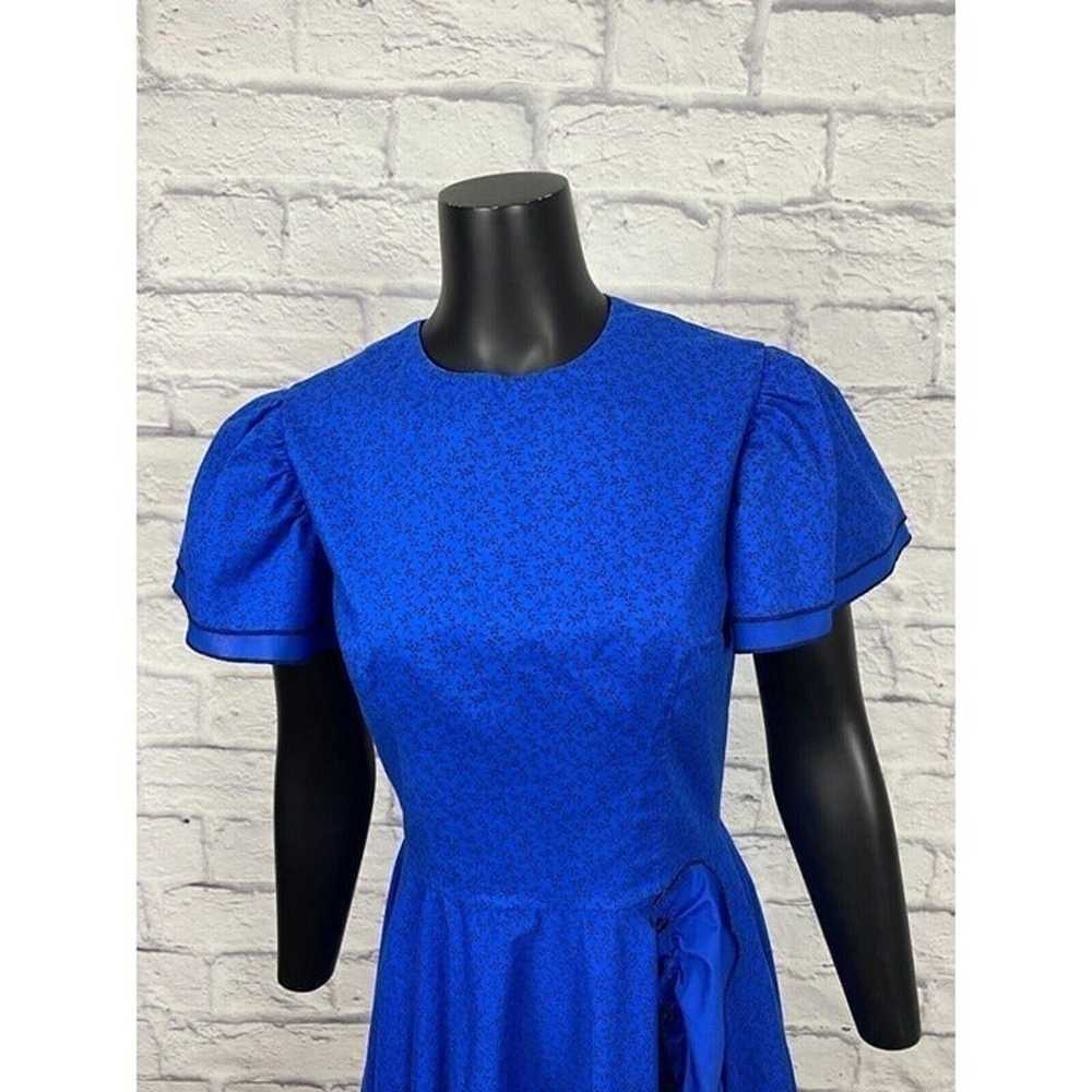 Vintage 70's Women's Blue Short Sleeve Floral Ruf… - image 2