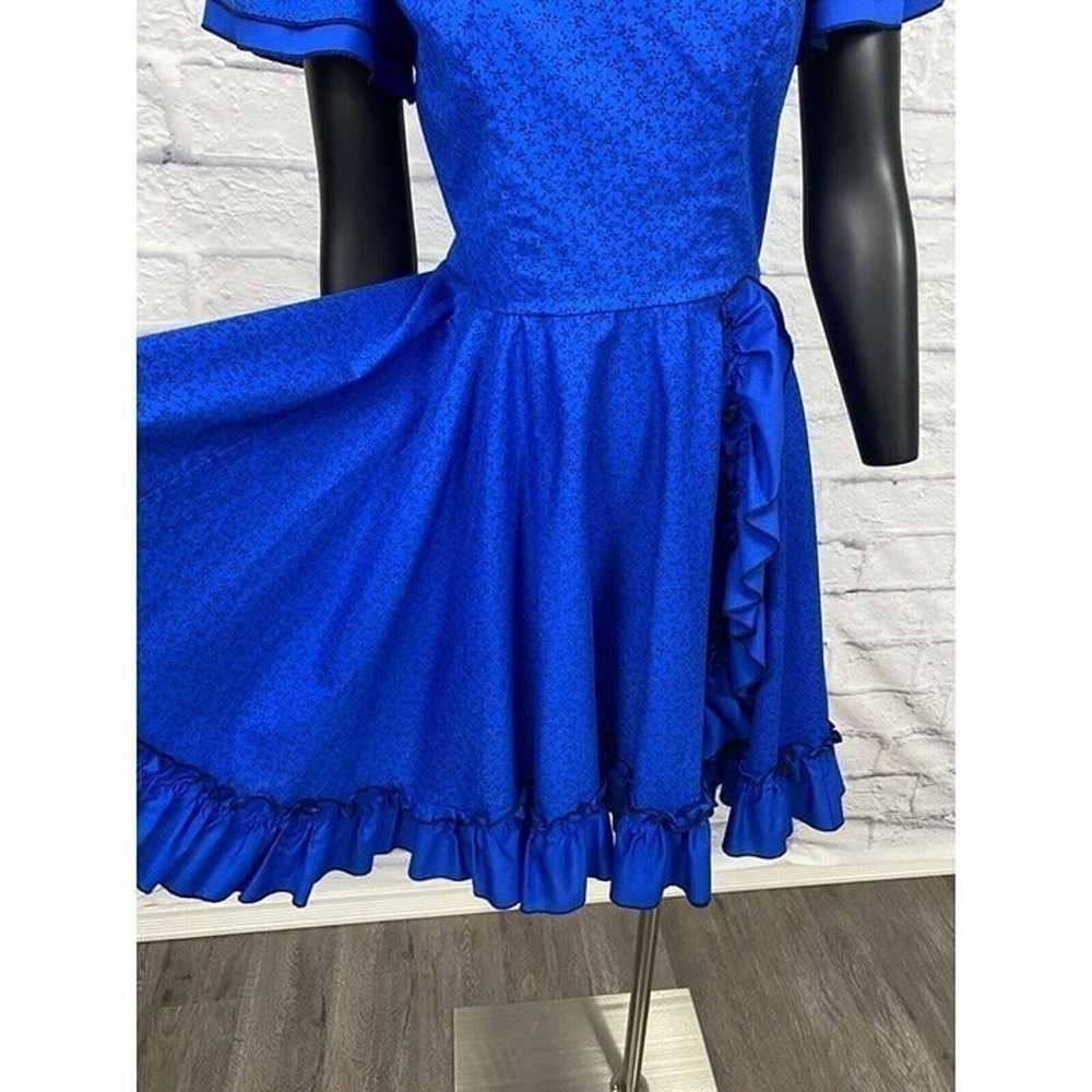 Vintage 70's Women's Blue Short Sleeve Floral Ruf… - image 3